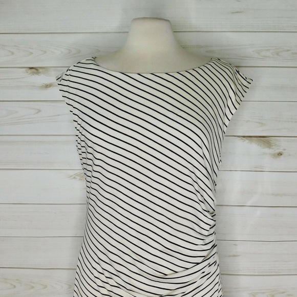 Ann Taylor LOFT Gathered Stripe Side Ruched Jersey Knit Pullover Dress ~ Large - Picture 4 of 11
